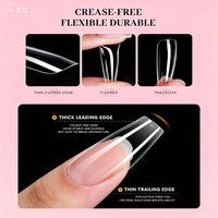 Puntas de Uñas de Gel Suave Coffin, Cobertura Completa, 550-600 Unidades, Paquete Económico, 12-15 Tamaños, Suministros para Extensión Rápida de Uñas