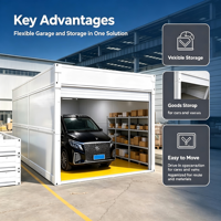 Maison conteneur pliable préfabriquée X avec porte enroulable pour atelier, entrepôt, parking extérieur
