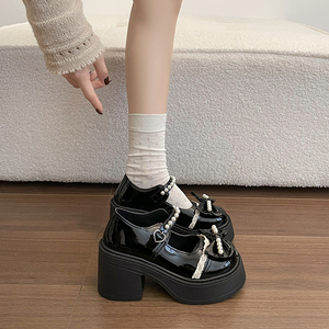 French Bow Mary Jane <strong>Pumps</strong> Solid Color Summer <strong>School</strong> Commuter Shoes Professional Cosplay Height-increasing Thick Base - Product Image 3