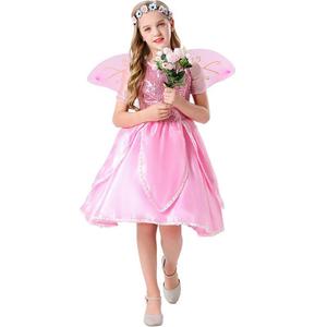 Disfraz de hada rosa para niñas con alas, vestido de satén con corte en A para fiesta de cosplay de Halloween - Product Image 1