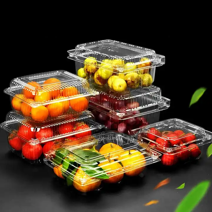  Laojbaba Caja de embalaje de plástico transparente desechable  (50 unidades) con tapa, cajas de plástico desechable para llevar, caja de  frutas y verduras, utilizada para guardar frutas, verduras, ensaladas :  Industrial