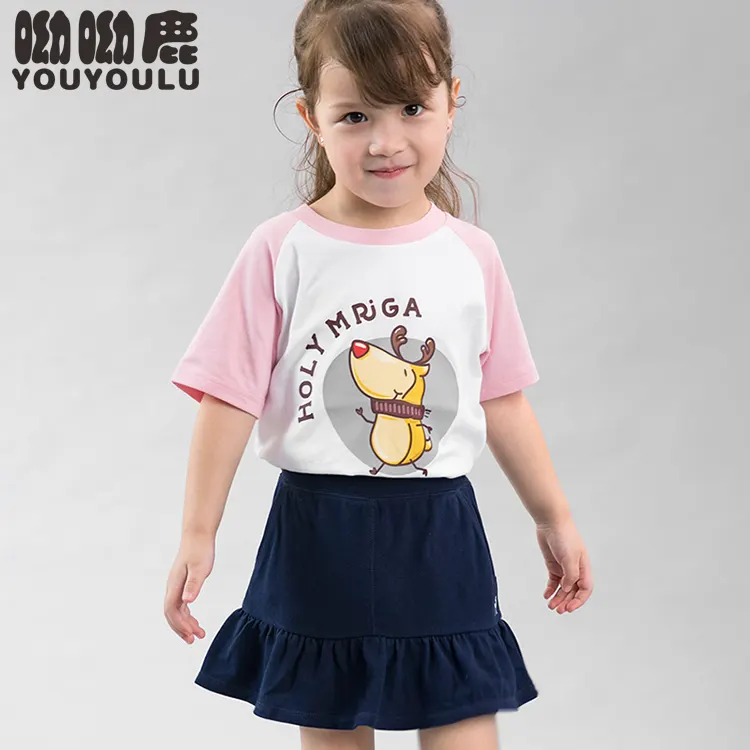 RTS Cute Crop Tops Short Sleeve Casual Tee Shirt Printing Cute Deer for Girls and Boy Pretty Summer Kid Clothing