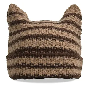 women crochet cute skull knit custom beanies hat with ears cat ear beanie