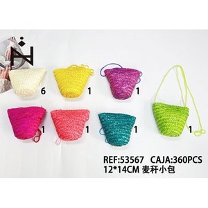 Bolso pequeño de paja de trigo de 12x14cm, mini bolso hecho a mano colorido para mujer, accesorio de moda. - Product Image 3