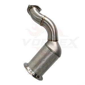 Tuyau de descente en acier inoxydable Vortex avec bouclier thermique pour Porsche Cayenne 958 4.8T Turbo avec kit de raccordement à bride et gaine thermique - Product Image 4