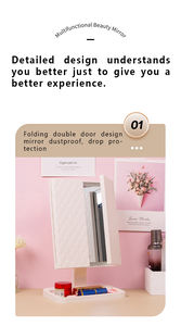 Factory Wholesale Base Storage Design Three Levels Brightness LED <b>Vanity</b> <b>Mirror</b> Dust-proof Tri-fold Magnifying Makeup <b>Mirror</b> - Product Image 3
