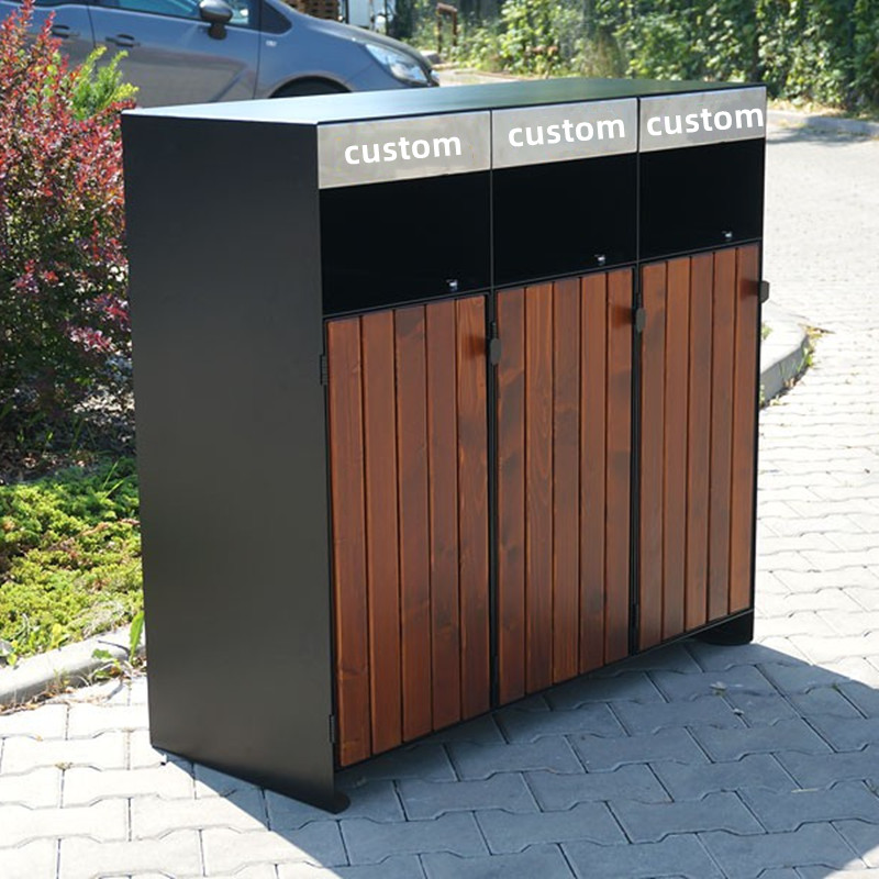 Factory Custom Street park outdoor Recycling receptacles Wood Litter Rubbish waste Bin trash can