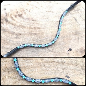 Banda de cejas ecuestre de cristal de alta calidad, accesorio de caballo con borde turquesa de moda de lujo con cinta adhesiva abierta en la espalda de cuero - Product Image 2