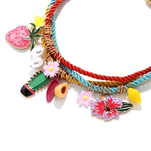 Perhiasan modis kalung liontin bunga kaktus stroberi keren manis kalung bunga buah tali Multi lapisan - Product Image 2