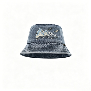 Denim Bucket <b>Hat</b> with Mountain Embroidery, Wide Brim Sun <b>Hat</b> for Men Women Casual Outdoor - Product Image 3