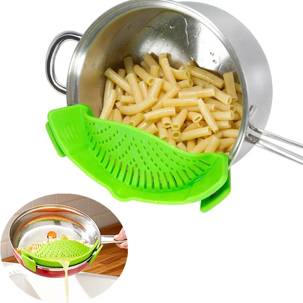 50% kapalı mutfak esnek geçmeli elek tencere tavalar gıda süzgeç ayarlanabilir silikon klip süzgeç makarna spagetti erişte