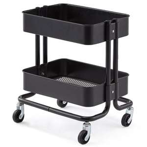 GRS प्लास्टिक रसोई मोबाइल Foldable उपयोगिता ट्रॉली गाड़ी 3 स्तरीय रोलिंग बंधनेवाला धातु जाल भंडारण टोकरी रैक गाड़ी रसोई - Product Image 1