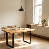 Table à manger carrée extensible en bois, style nordique moderne, finition mélamine MDF, structure métallique thermolaquée pour la maison et l'hôtel