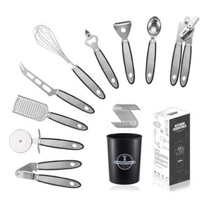 Juego de Utensilios de Cocina de Acero Inoxidable, Prensa de Ajo, Abrebotellas, Utensilios para Hornear con Cubo de Almacenamiento y Caja de Color - Product Image 2