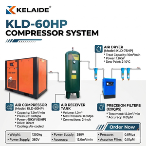 Système complet de compresseur d'air à vis 60HP 45KW avec réservoir d'air et sécheur pour la fabrication industrielle - Product Image 4