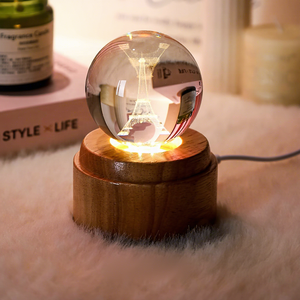 Veilleuse LED USB à boule de cristal sur base rotative en verre, rechargeable, IP55, décorative pour chambre d'enfant, Saint-Valentin, à intensité variable - Product Image 3