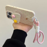 Étui de téléphone de luxe à pois avec support coussiné extensible et dragonne en corde tressée, coque en cuir antichoc