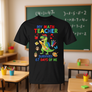Mi profesor de matemáticas sobrevivió a 67 días de mi comportamiento, camiseta con diseño de dinosaurio para niños, diversión escolar - Product Image 3