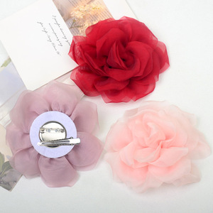 Pinces à <span class=keywords><strong>cheveux</strong></span> en tissu organza avec fleur rose, vente en gros, 10 cm, broche double usage pour mariage, fête, femme, nouveaux produits 2026 - Product Image 4