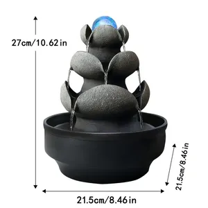 Vendita calda 3-Tier Zen Rock Desktop fontana galleggiante con LED sfera di cristallo, resina nera cascata arredamento per l'ufficio e la casa - Product Image 6