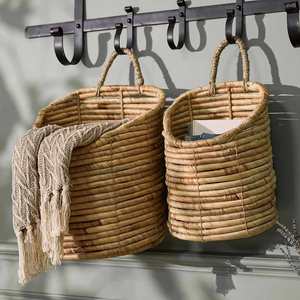 Set of 2 Long Water Hyacinth Circle <b>Storage</b> <b>Wall</b> <b>Baskets</b> Handmade Eco-Friendly Multi-Purpose Made in China Wholesale - Product Image 2