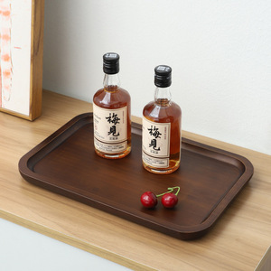 Bamboo Serving <b>Trays</b> Walnut Color Rectangular Round Multifunctional Tea <b>Snack</b> Plate Residential Use Lacquered Finish - Product Image 3