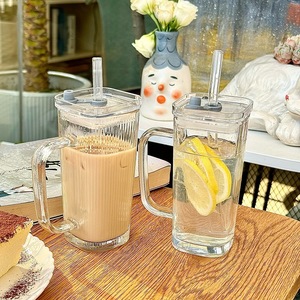 Copo de Vidro Quadrado para Estudantes ao Ar Livre em Borosilicato de Alta Qualidade com Alça Garrafa de Água de Vidro - Product Image 2