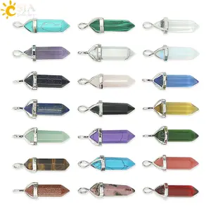 CSJA Natural Stone Bullet Point Healing Gemstone Hexagonal Crystal Quartz Pendant Necklace Jewelry E001