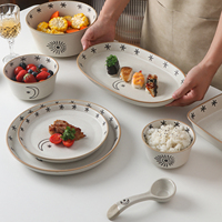 Nouvel ensemble de vaisselle en céramique à thème lunaire unique, compatible lave-vaisselle et micro-ondes, comprenant bols, assiettes à steak, cuillères et tasses, idéal comme cadeau de pendaison de crémaillère, ustensiles de cuisine