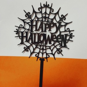<span class=keywords><strong>Happy</strong></span> Halloween Noir et Jaune Acrylique Château Maison Arbre Démon Cimetière & Toile D'araignée Gâteau Topper pour Halloween Gâteau Décoration - Product Image 2