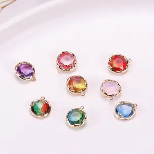 Brass Gold Gradient Circular Crystal Pendants Bezel Glass Charms With Loops For DIY Earring Bracelet Necklace Jewelry Making