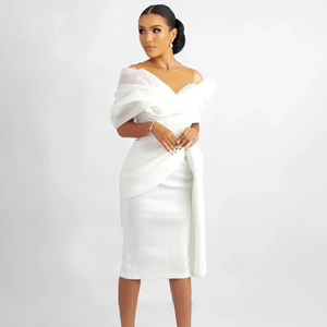 Nuovi Abiti da Sposa Corti 2026, Modello MW658, Senza Spalline, Bianchi, Stile Tubino, Lunghezza al Ginocchio - Product Image 1