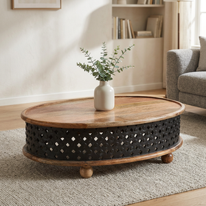 Mesa de Centro Ovalada de Madera Maciza Tallada a Mano de Estilo Moderno para Sala de Estar, Hogar, Hotel, Restaurante, Muebles Jangid Art - Product Image 2