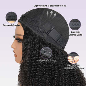 3 Human Hair Bundles Made <strong>Half</strong> <strong>Wig</strong> Burmese Curly Glueless Wear Go <strong>Half</strong> <strong>Wig</strong> With Elastic Drawstring Seamless Flip Over <strong>Wig</strong> - Product Image 6