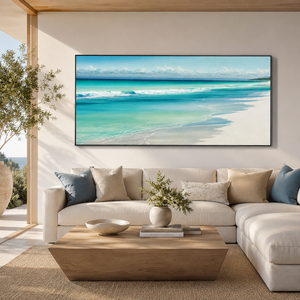 Colorful Textured Abstract Turquoise Shoreline Oil Painting House Hotel Decoration Interior Decorative Paintings and Wall Arts - Product Image 1