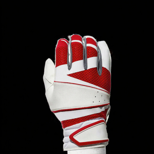 Red White Leather Short Cuff Baseball Batting Gloves Breathable <b>Hook</b> and Loop Closure Custom Logo Sports Grip for Training - Product Image 3