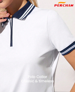 Kaos Polo Olahraga Wanita Berkualitas Tinggi dengan Kerah dan Manset Kontras Lengan Pendek Atasan Golf Wanita Kaos Tenis Wanita Pakaian Atletik - Product Image 6