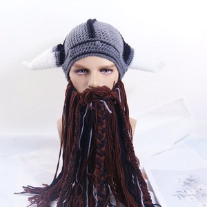 Chapeau drôle de Viking avec barbe et cornes, bonnet tricoté WJI09, masque de casque de guerrier barbare, bonnet chaud d'hiver pour hommes, fête, carnaval, cosplay - Product Image 4