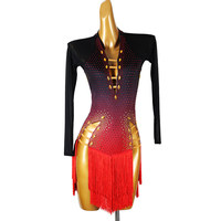 2026 Costume de concours de danse latine une pièce avancé, Robe de performance à strass et à franges pour Cha-Cha et examens d'arts