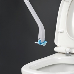 Brosse de toilette jetable moderne en plastique à fixer au mur pour salle de bain, avec support et agent nettoyant - Product Image 1