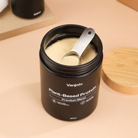 Pot à poudre noir mat de 670 ml avec couvercle en bambou et ensemble de bouteille de shaker à protéines en verre de 500 ml pour l'emballage de compléments alimentaires, kit cadeau