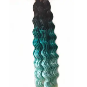 Toptan 20 "sentetik derin dalga saç ekleme yeşil mavi Ombre brezilyalı okyanus dalgası kıvırcık tığ saç toplu demetleri