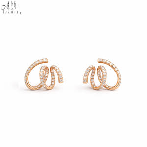 Nueva Colección de Joyería Fina con Forma Curva, Aretes de Diamantes Naturales Reales en Oro Blanco Sólido de 18K, Regalo de Cumpleaños para Mujer - Product Image 1