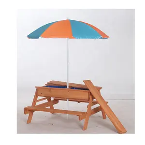 花园户外玩具木制儿童沙箱野营野餐桌盆栽长凳带伞