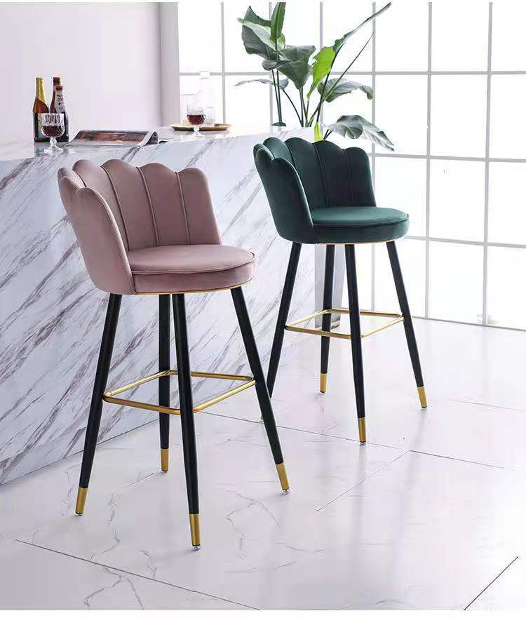 Commercial furniture modern bar stools chairs for bar counter leather bar chair for nightclub velvet spun chair