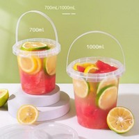 16oz 24oz 32oz Café Boisson Bubble Boba Lait Thé Fruits Jus Baril PP clair Seau Gobelets jetables en plastique avec couvercle et poignée