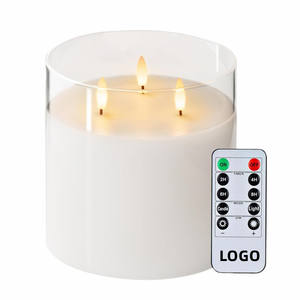 Vela LED de Cristal con Pilas, Grande, de <span class=keywords><strong>3</strong></span> Mechas, con Efecto de Parpadeo, con Control Remoto, para Decoración del Hogar y Fiestas, Venta al por Mayor de Fábrica - Product Image 1