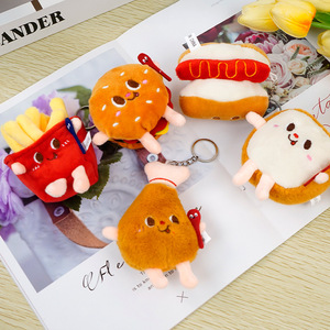 Porte-clés pendentif sac en peluche <span class=keywords><strong>de</strong></span> <span class=keywords><strong>dessin</strong></span> animé, décoration créative mignonne <span class=keywords><strong>Hamburger</strong></span> & Frites, mini poupée style étudiant Ins - Product Image 4