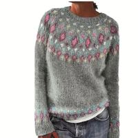 Pull-over Femme Tricoté Imprimé Col Rond Manches Longues Chaud Tendance Décontracté Automne Hiver
