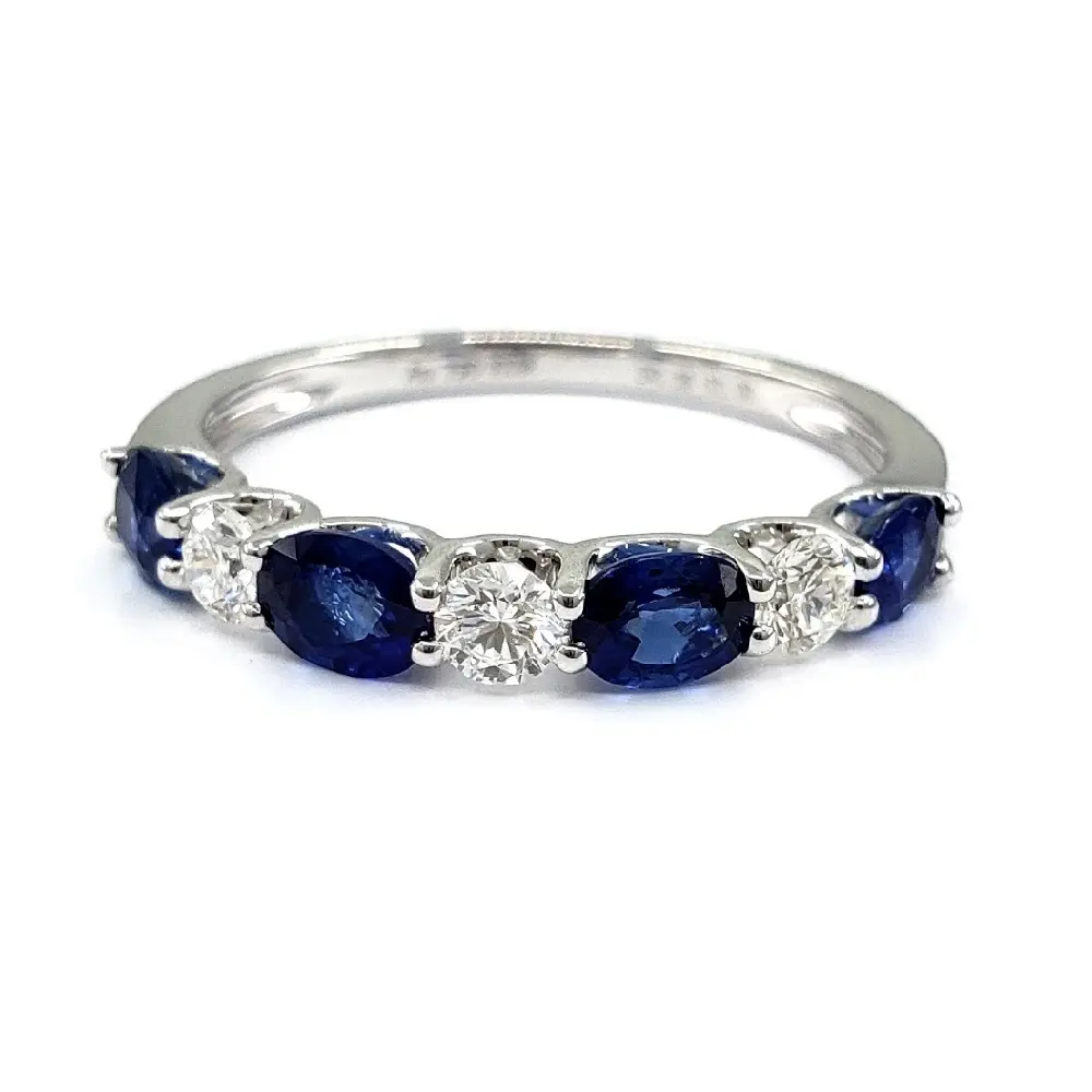 Venta al por mayor por encargo Hotsale nuevo modelo de joyería fina de diseño Simple 14K oro blanco Real diamante zafiro banda anillo para las mujeres